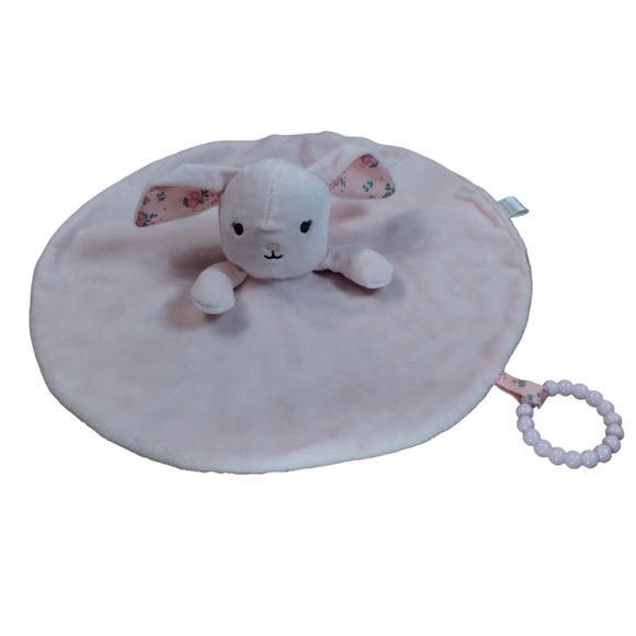 Modern Baby Snuggle Blanket Bunny Pink Flowers Lovey Security Round Teether Wuby - Picture 1 of 10